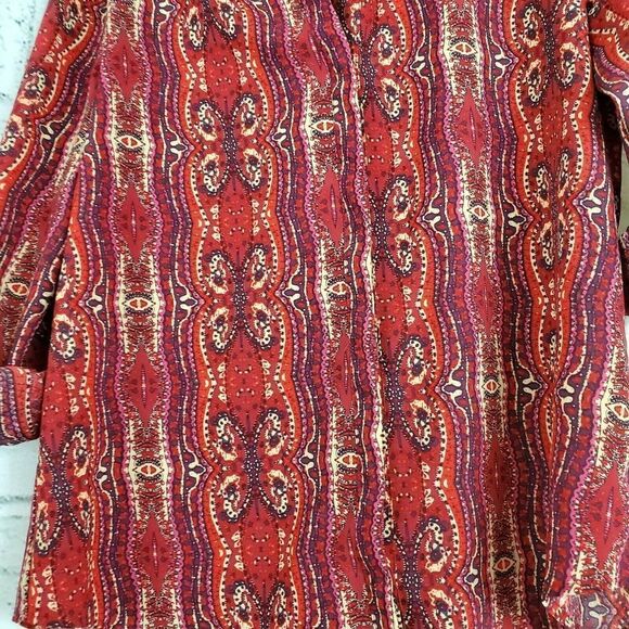 Sanctuary Button Up Paisley Red Long Sleeve Blouse Womens Medium - Picture 3 of 5